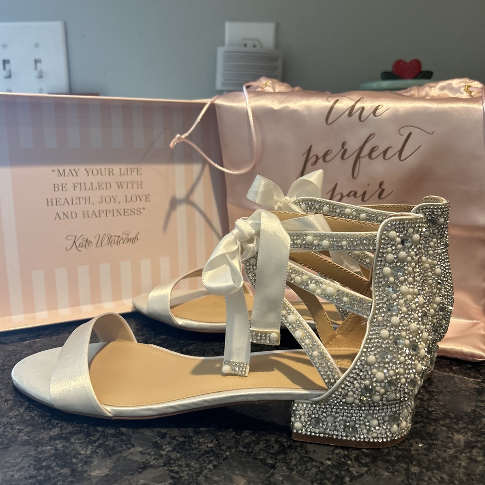 Ivory Pearl & Crystal Embellished Satin Sandals